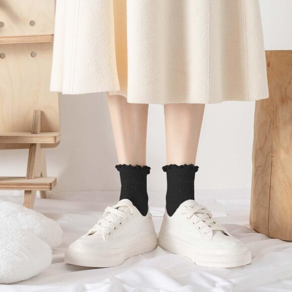 6 Pairs Women's Ruffle Socks Cute Ankle Socks Super Soft Breathable Cool Frilly - Picture 7 of 7